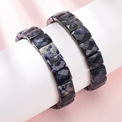 Содалитовое Натуральные браслеты из граненых бусин содалита, эластичные, для женщин., прямоугольные, бусины : 13x11x5~5.5 мм, внутренний диаметр: 2.32 дюйм (5.9 см)