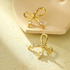 Золотой 304 серьги-гвоздики из нержавеющей стали с микропаве из прозрачного кубического циркония для женщин, бантом, золотые, 31x33.5 мм