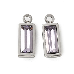 Лиловый 304 шарма из нержавеющей стали, со стеклом, прямоугольные, сирень, 11x4.5x3.5 мм, отверстие : 1.4 мм