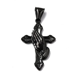 Черный 304 подвески из нержавеющей стали, ионное покрытие (ip), крестик, молящиеся руки, чёрные, 38x24x4 мм, отверстие : 4x9 мм