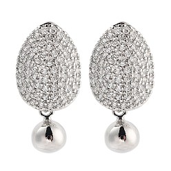 Платина Круглые серьги-гвоздики из латуни с покрытием стойки, с четким кубического циркония, без кадмия и без свинца, долговечный, платина, 18.5x9 мм