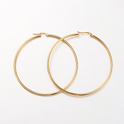 Real 18K Gold Plated 304 Stainless Steel Hoop Earrings, Hypoallergenic Earrings, Ring Shape, Real 18K Gold Plated, 70x2mm, 12 Gauge, Pin: 1x0.7mm