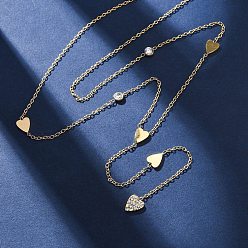 Настоящее золото 18K 304 ожерелья-лариаты из нержавеющей стали с кристаллами и стразами в форме сердца, ионное покрытие (ip), реальный 18 k позолоченный, 15.94 дюйм (40.5 см) в длину + 57 удлинитель мм