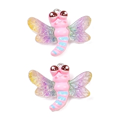 Dragonfly Подвески из прозрачной и непрозрачной смолы, с платиновыми железными петлями и блестящей пудрой, стрекоза, 23.5x30x7.5 мм, отверстие : 2 мм