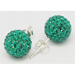 205_Emerald Gifts for Her Valentines Day 925 Sterling Silver Austrian Crystal Rhinestone Ball Stud Earrings for Girl, Round, 205_Emerald, 17x8mm
