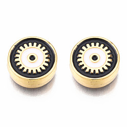 Белый Стойки обшивки сплава эмали подвески, золотой свет, без кадмия, без никеля и без свинца, плоские круглые с сглаза, белые, 12x4.5 мм, отверстие : 2 мм