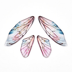 Pink Эпоксидная смола подвески, подвеска в виде крыла бабочки, с золотой фольгой и блестками, розовые, 49x16.5x2~3 мм, отверстие : 1 мм, маленькие крылья: 29x13x2.5~3мм