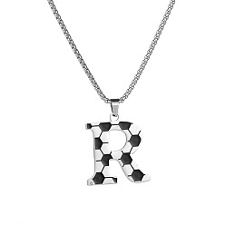 Letter R 201 Кулон-подвеска из нержавеющей стали с инициалом футбольного мяча для мужчин и женщин, цвет нержавеющей стали, белого и черного, Буква R, 23.62 дюйм (60 см), Кулон : 30x25 мм