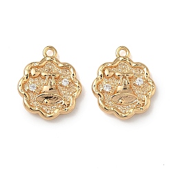 Christmas Bell Рождественские подвески из латуни с микропаве из прозрачных кубических цирконий, долговечный, реальный 18 k позолоченный, Рождественский колокольчик, 14x12x2.5 мм, отверстие : 1.2 мм