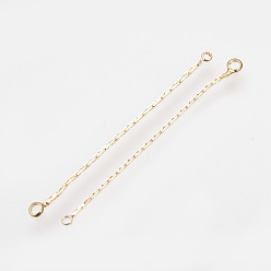 Real 18K Gold Plated Brass Chain Links connectors, Nickel Free, Real 18K Gold Plated, 44x2.5x1mm, Hole: 1~2mm