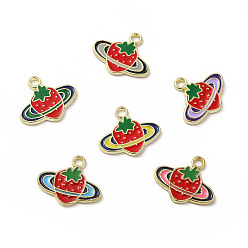 Mixed Color Alloy Enamel Pendants, Strawberry Charms, Golden, Mixed Color, 14.5x17x1.5mm, Hole: 1.8mm