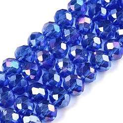 Синий Стеклянные бусины с гальваническим покрытием , с покрытием AB цвета, граненые, рондель, синие, 6x5 мм, отверстие : 1 мм, около 80~85 шт / нитка, 38~40 см