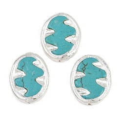 Серебро Гальванизированные синтетические бирюзовые бусины, овальные, серебряные, 23~24x18~18.5x5~5.5 мм, отверстие : 0.9 мм