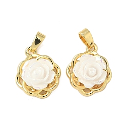 Белый Подвески латуни cmолы, роза, реальный 18 k позолоченный, белые, 15.5x13x6.5 мм, отверстие : 4x2 мм