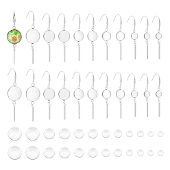 Нержавеющая Сталь Цвет Набор для самостоятельного изготовления пустых куполообразных сережек, включая 316 крючки для сережек из нержавеющей стали с круглым лотком, Кабошоны из стекла, цвет нержавеющей стали, 48 шт / коробка