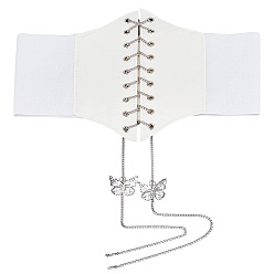 Белый Широкие эластичные корсетные ремни из искусственной кожи, Эластичные пояса под грудью с кисточкой-бабочкой из сплава для женщин и девочек, платина, белые, 690x192x1.5 мм