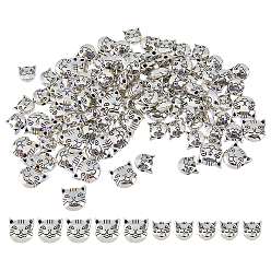 Античное Серебро 100 шт 2 стили бусины из сплава в тибетском стиле, голова кошки , античное серебро, 8~11x8~11x5 мм, отверстие : 1.6~2 мм