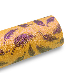 Оранжевый Ткань из искусственной кожи с рисунком радужных перьев, для поделок ремесел, прямоугольные, оранжевые, 1350x300x0.7 мм