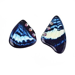 Морской Синий Подвески в виде крыльев бабочки из эпоксидной смолы, со стразами и блестящей пудрой, Marine Blue, 40~42x22~24x2~3 мм, отверстие : 1~1.2 мм, маленькие крылья: 31~33x27~27.5x2~3мм