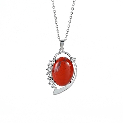 Carnelian Natural Camelian Pendant Necklaces, with Stainless Ssteel Chains, 19.69 inch(50cm)