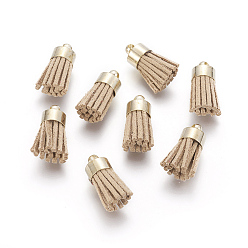 Цвет Древесины Подвески из замшевого шнура, с латунной фурнитурой , золотые, деревесиные, 16~19x7 мм, отверстие : 1 мм