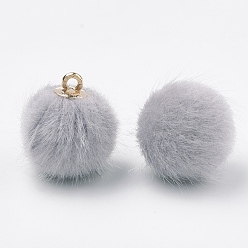 Светло-серый Подвески из искусственного норкового меха, с латунной фурнитурой , круглые, золотые, светло-серый, 16.5~17x15~16 мм, отверстие : 1 мм