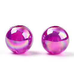 Medium Violet Red Transparent Acrylic Beads, AB Colors Plated, Round, Medium Violet Red, 10mm, Hole: 1.8mm, about 950pcs/500g