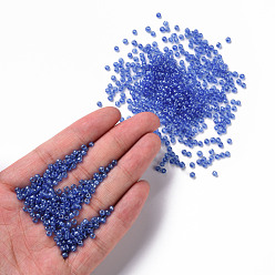 Cornflower Blue Glass Seed Beads, Trans. Colours Lustered, Round, Cornflower Blue, 3mm, Hole: 1mm, about 10000pcs/pound