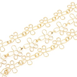 Golden Handmade Alloy Link Chains, with Spool, Unwelded, Long-Lasting Plated, Flower, Lead Free & Cadmium Free, Golden, 33x31x2mm, 10x2mm, 32.8 Feet(10m)/roll