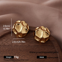 Golden 304 Stainless Steel Stud Earrings for Women, Round, Golden, 20x20mm