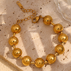 Золотой Круглые 304 женские браслеты из бисера из нержавеющей стали, золотые, 7-1/4 дюйм (18.5 см)