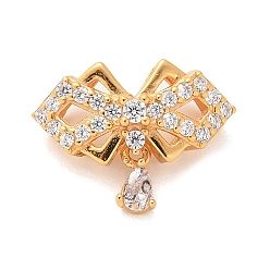 Золотой 925 бант из стерлингового серебра с прозрачным кубическим цирконием и каплевидными многорядными звеньями, золотые, 10.5x13.5x4.5 мм, отверстие : 1.2x1.2 мм