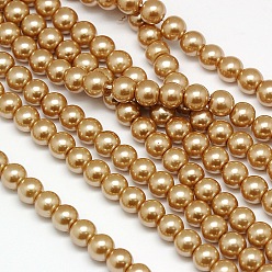 Goldenrod Eco-Friendly Dyed Glass Pearl Round Beads Strands, Grade A, Cotton Cord Threaded, Goldenrod, 10mm, Hole: 0.7~1.1mm, about 42pcs/strand, 15 inch