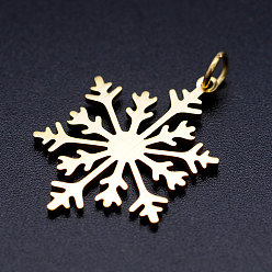 Golden 201 Stainless Steel Pendants, with Unsoldered Jump Rings, Christmas Snowflake, Golden, 26.5x19x1mm, Hole: 3mm, Jump Ring: 5x0.8mm