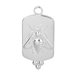 Stainless Steel Color 201 Stainless Steel Pendants, Rectangle with Bees Charms, Stainless Steel Color, 29x14x2mm, Hole: 2.5mm