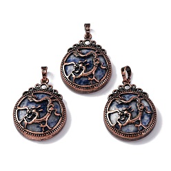 (306FM) Жонкиль матовый с лаймовой подкладкой Натуральные синие пятна яшмы подвески, плоские круглые латунные подвески, без свинца и без кадмия, 34.5x27x8 мм, отверстие : 6.5x5 мм