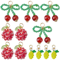 Mixed Shapes 12шт 3 стили стеклянные подвески из бисера, С латунным кольцом прыжка, разнообразные, 16~26x10~25x7.5~8 мм, отверстие : 3~5 мм, 4 шт / стиль