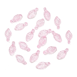 Pink Прозрачные акриловые брелоки, лист, розовые, 10x5x3.5 мм, отверстие : 1 мм