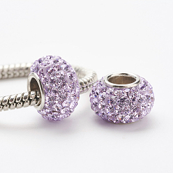 371_Violet Austrian Crystal European Beads, Large Hole Beads, 925 Sterling Silver Core, Rondelle, 371_Violet, 11~12x7.5mm, Hole: 4.5mm