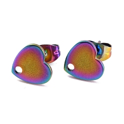 Rainbow Color Ионное покрытие (ip) 304 детали серьги-гвоздики из нержавеющей стали, сердце, Радуга цветов, 8.4x9x1 мм, штифты : 0.8 мм
