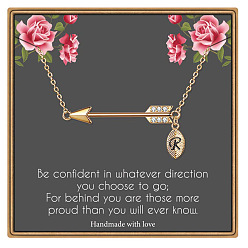 Letter R Латунные микропаве прозрачные кубические цирконии стрела с подвеской в виде буквы, золотые, Буква R, 15.75 дюйм (40 см)