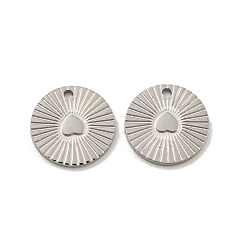 Нержавеющая Сталь Цвет Не тускнеющие 304 подвески из нержавеющей стали, плоский круглый с подвеской в виде сердца, цвет нержавеющей стали, 7.5x0.5 мм, отверстие : 0.8 мм