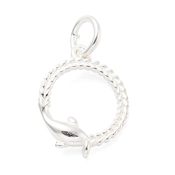 Ring 925 стерлингов серебряные подвески, кольцо с китом, с 925 штампом и соединительными кольцами, серебряный цвет гальваническим, кольцо, 16.5x12.5x2 мм, отверстие : 4 мм