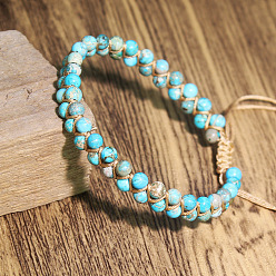 Имперская яшма Браслеты из круглых бусин из натуральной окрашенной императорской яшмы с плетением, 6-1/4 дюйм (16 см)