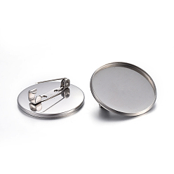 Stainless Steel Color 304 Stainless Steel Brooch Findings, Back Bar Findings, Flat Round, Stainless Steel Color, Tray: 25mm, 27x7mm, Pin: 0.7mm