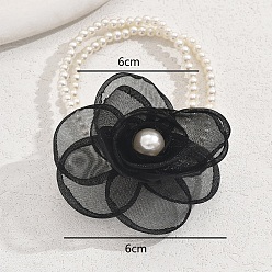 Черный Элегантные эластичные браслеты из пластиковых бусин с имитацией жемчуга, украшения из ткани камелия для женщин, чёрные, внутренний диаметр: 2.36 дюйм (6 см)