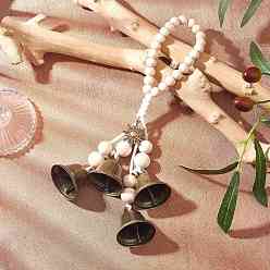 Солнце Железный колокольчик и подвесные украшения из сплава в тибетском стиле, деревянные бусины и подвесные украшения из хлопкового шнура, солнце, 250 мм, ВС: 28x24.5x2 mm