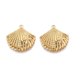 Настоящее золото 18K 304 Ракушка из нержавеющей стали с подвесками в виде морских звезд, ионное покрытие (ip), реальный 18 k позолоченный, 26x25.5x5 мм, отверстие : 1.6~1.8 мм