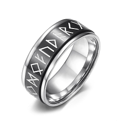 Black Luminous Titanium Steel Rings for Men, Viking Words Totem, Black, 8mm, Inner Diameter: 19mm