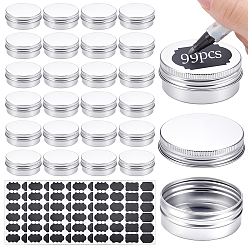 Без Покрытия 99 шт. круглые алюминиевые жестяные банки с завинчивающейся крышкой, для косметики, свечи, конфеты, с 5 листами бумаги и самоклеящейся этикеткой, сырой (без покрытия), банки: 5.45x2.15см, 99 шт
